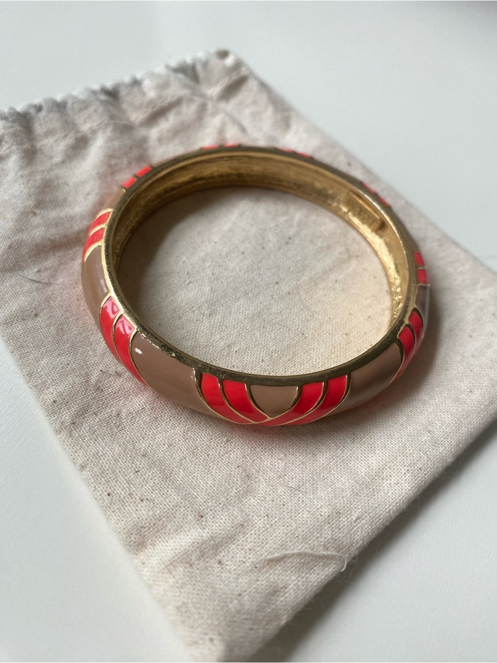 J. Crew Gold-Tone Enamel Bangle in Coral and Taupe